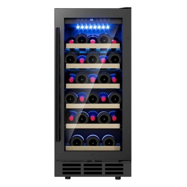 EUHOMY 15" Single Zone 30-Bottle Undercounter/ Freestanding Wine Cooler in Black
