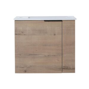 ANGELES HOME 22 in Floating Bath Vanity Oak w White Ceramic Top Single Sink