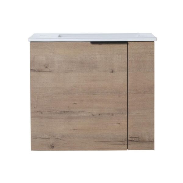 ANGELES HOME 22 in Floating Bath Vanity Oak w White Ceramic Top Single Sink