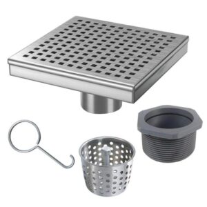 RELN 6" x 6" Stainless Steel Square Shower Drain w/Square Pattern Drain Cover