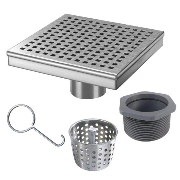 RELN 6" x 6" Stainless Steel Square Shower Drain w/Square Pattern Drain Cover