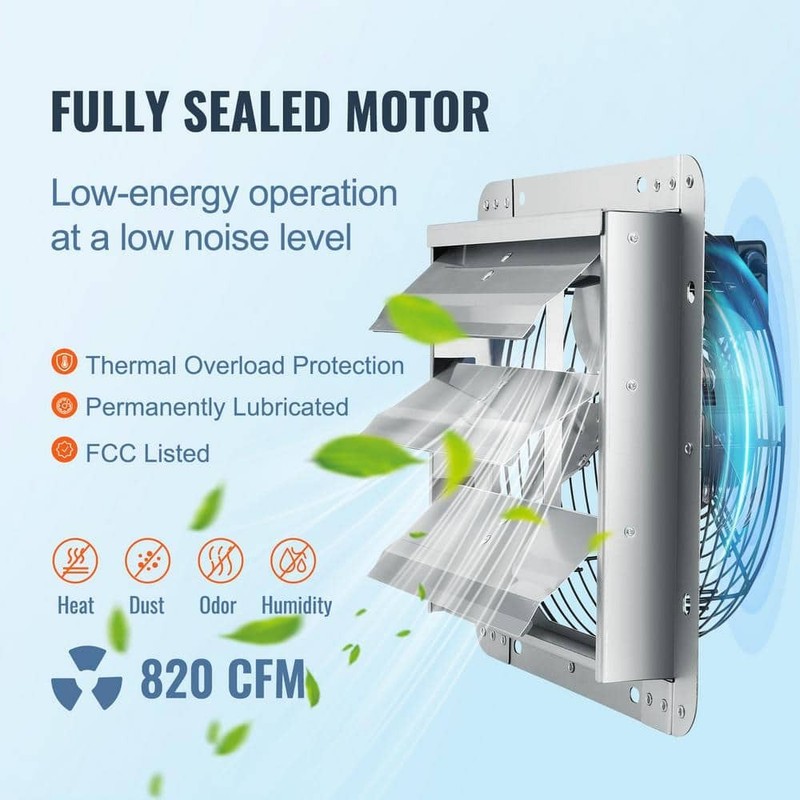 VEVOR 10 in Shutter Exhaust Fan 820 CFM Aluminum Wall Mount Vent Fan - Image 4