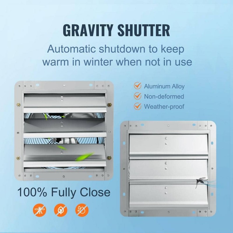 VEVOR 10 in Shutter Exhaust Fan 820 CFM Aluminum Wall Mount Vent Fan - Image 6