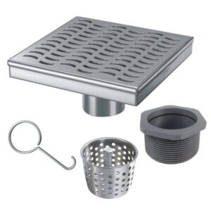 RELN 6 in. x 6 in. Stainless Steel Square Shower Drain Wave Pattern Drain Cover