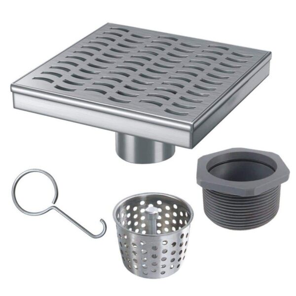 RELN 6 in. x 6 in. Stainless Steel Square Shower Drain Wave Pattern Drain Cover
