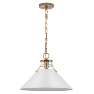 SATCO Outpost 1-Light Brass Pendant Light 60W with Matte White Metal Shade