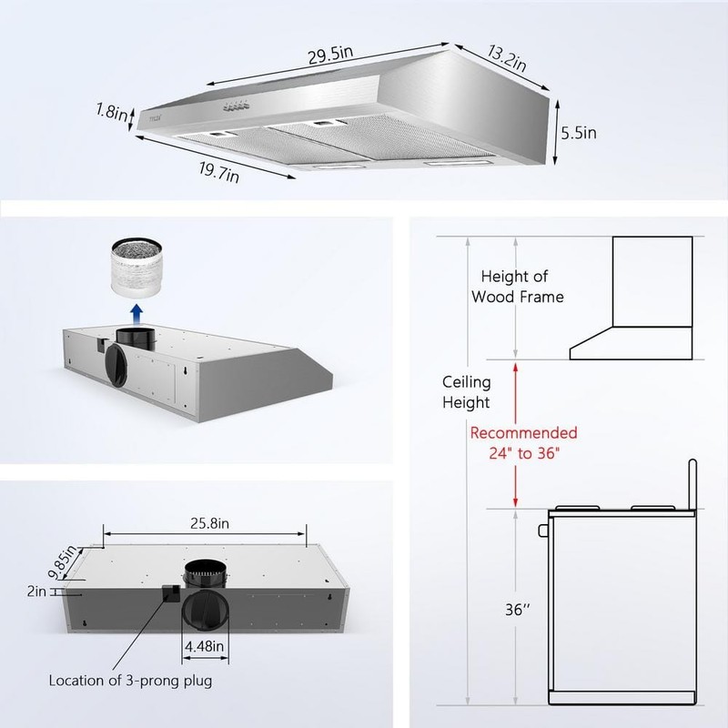 Velivi 30 in. 600 CFM Convertible Ductless Under Cabinet Range Hood With 3 Speed - Image 3
