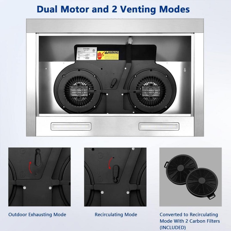 Velivi 30 in. 600 CFM Convertible Ductless Under Cabinet Range Hood With 3 Speed - Image 4