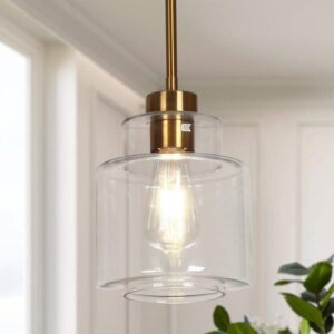 Uolfin 1-Light Brass Gold Pendant Light with Clear Glass Shade