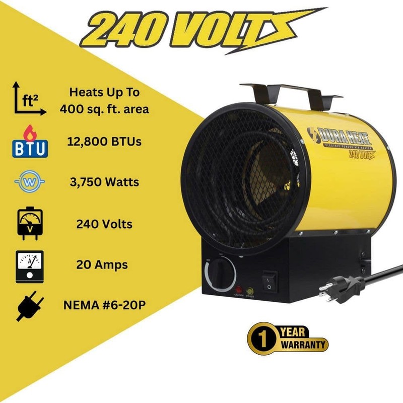 DuraHeat 3750 Watt, 12,800 Btu, 220 Volt Mountable Or Portable Electric Fan - Image 12