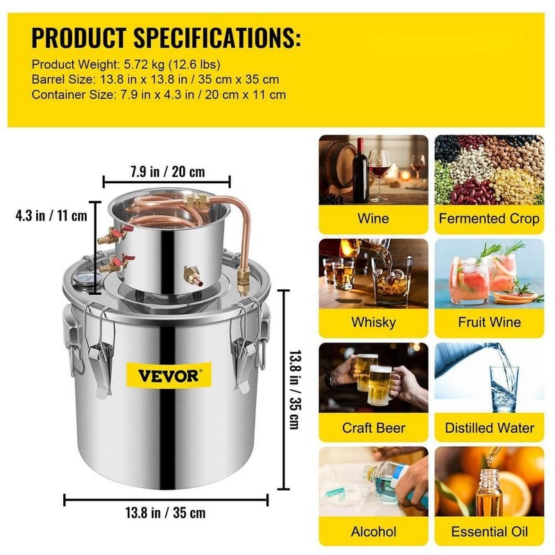VEVOR 8 Gal Stainless Steel Alcohol Still Water Distiller Home Brewing Kit - Image 7