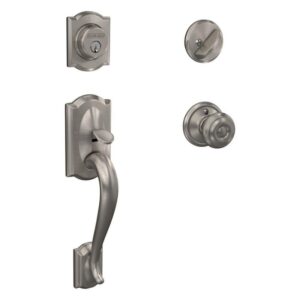 Schlage Camelot Satin Nickel Single Cylinder Door Handleset with Georgian Knob
