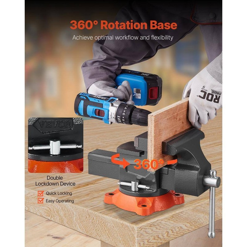 VEVOR Bench Vise 5.5 in. Jaw Width 5. 5in. Max Jaw Opening Product 360 Swivel - Image 5