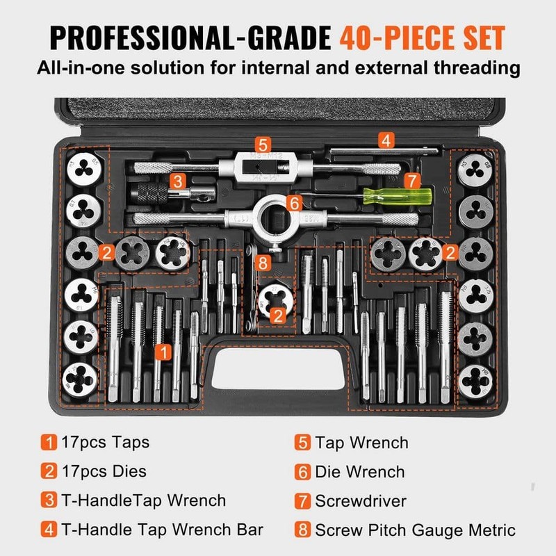 SKYSHALO Tap and Dies Set, Blade Length 8 in. Include Metric Size (40-Piece) - Image 4