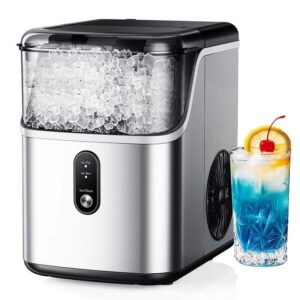 SIMZLIFE 35 lb Nugget Ice Maker 9.1" Countertop Portable Silver 6 Min Auto Clean