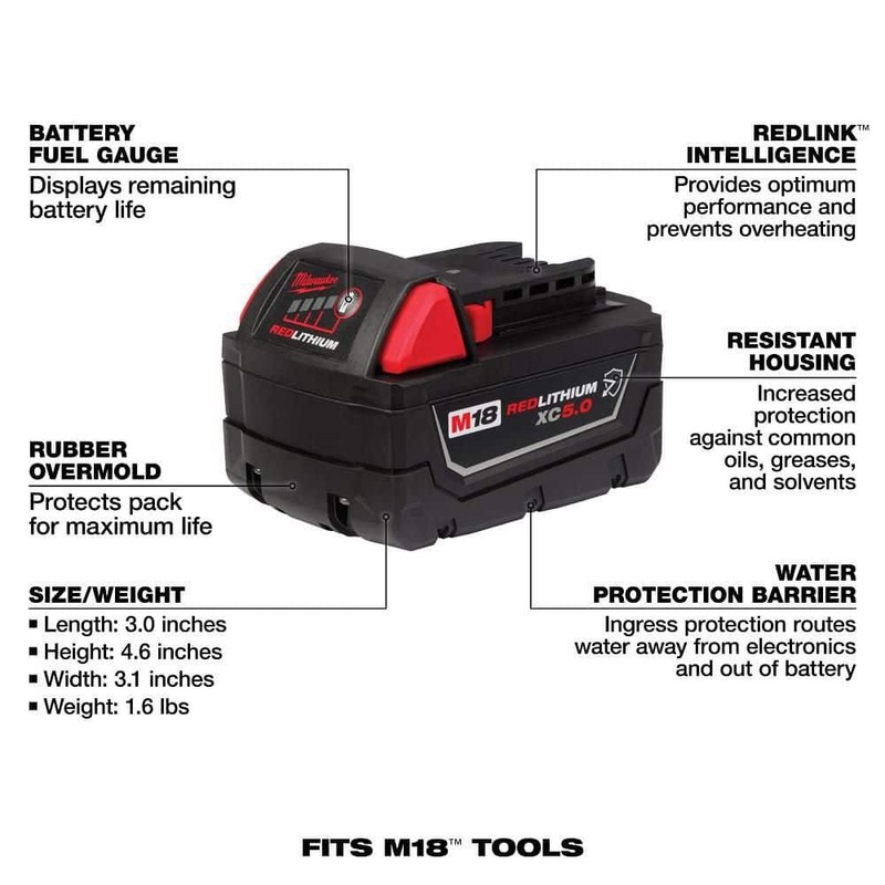 Milwaukee M18 18-Volt Lithium-Ion XC Starter Kit w/One 5.0Ah Battery & Charger - Image 5