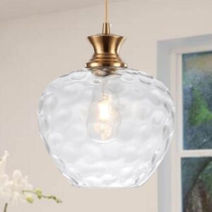 LWYTJO 1-Light Gold Pendant Light with Glass Shade for Kitchen Island
