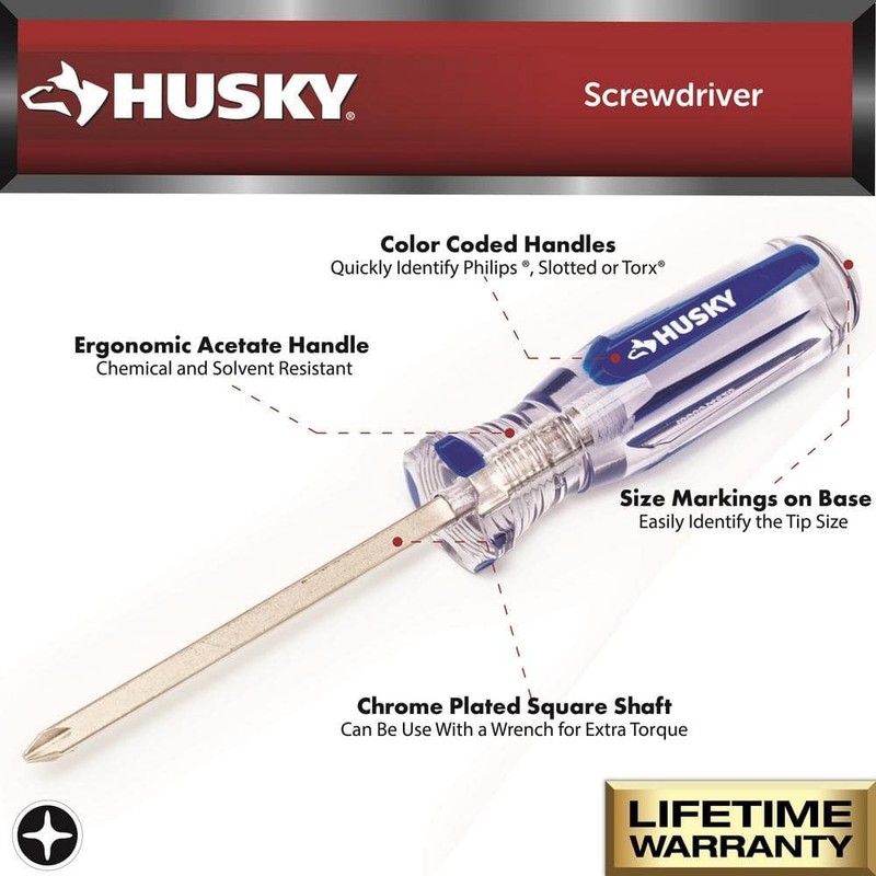 Husky Philips and Slotted Screwdriver Set with Acetate Handles (6-Piece) - Image 2