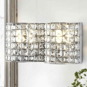 JONATHAN Y Clara Deco 15 in. 2-Light Metal/Crystal Classic Glam LED Vanity Light
