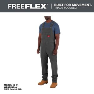Milwaukee Men's Gray 38 in. x 34 in. FREEFLEX Unlined Bib Overalls