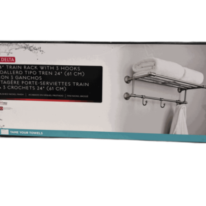 Delta Hospitality Extensions 24 in Train Rack Shelf w 3 Hooks Brushed Nickel