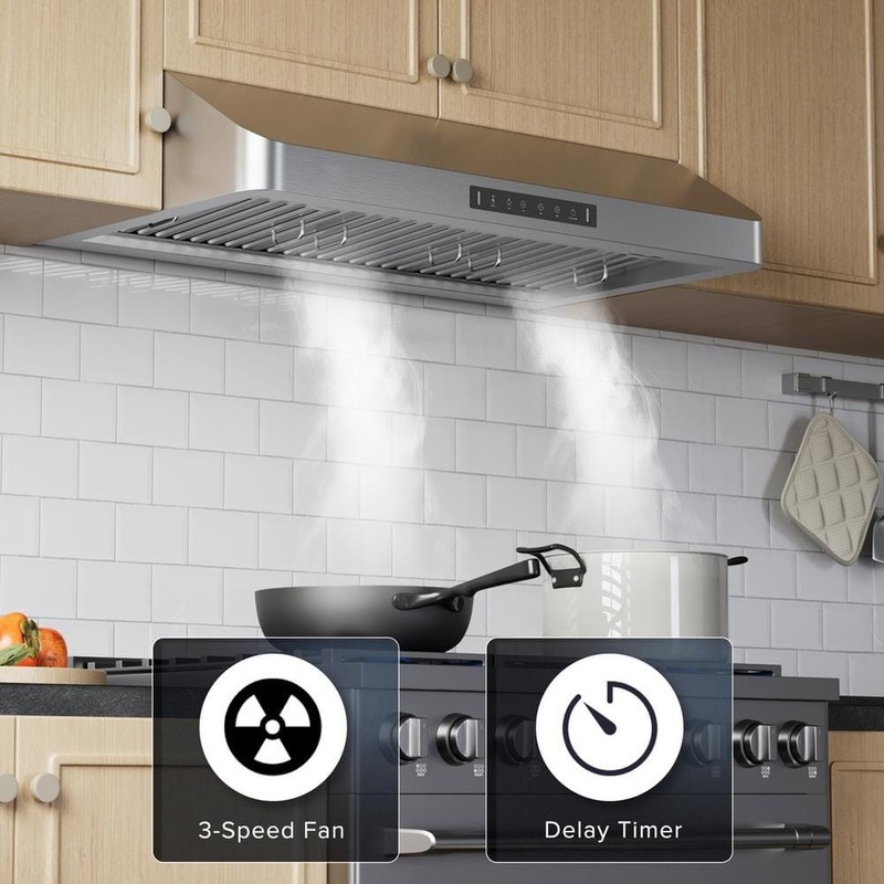 VIKIO PRO 36" 600 CFM Ducted Under Cabinet Range Hood Stainless Steel Dual Motor - Image 5