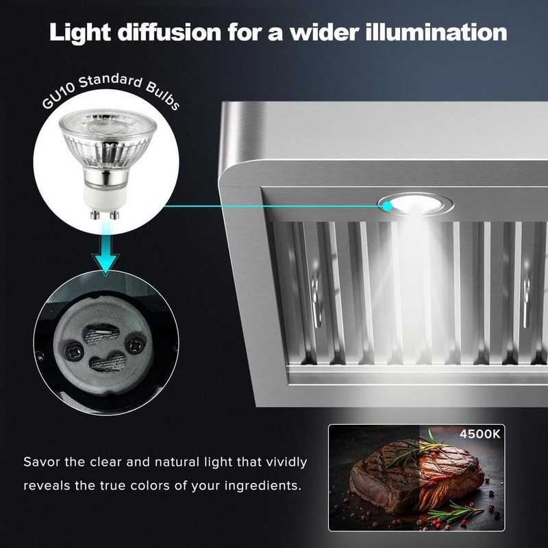 VIKIO PRO 36" 600 CFM Ducted Under Cabinet Range Hood Stainless Steel Dual Motor - Image 7