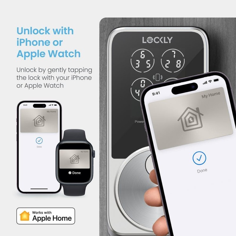 Lockly Pin Genie Pro Satin Nickel WiFi Smart Deadbolt Apple Home Key Siri Alexa - Image 2