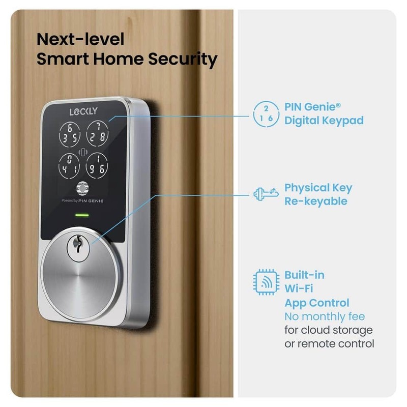 Lockly Pin Genie Pro Satin Nickel WiFi Smart Deadbolt Apple Home Key Siri Alexa - Image 4