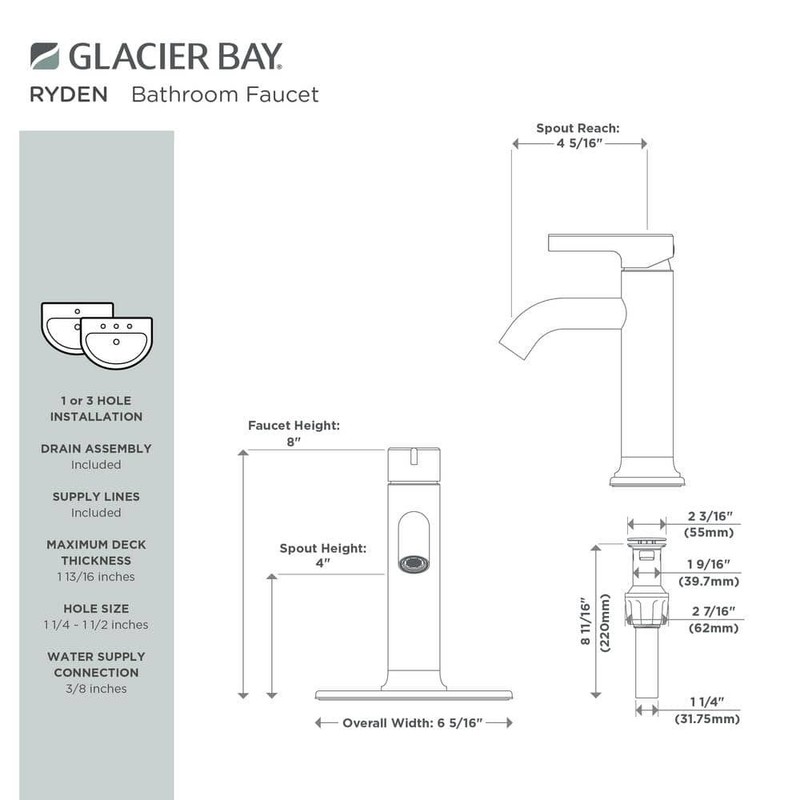 Glacier Bay Ryden Single Hole Single-Handle Bathroom Faucet in Brushed Gold - Image 8