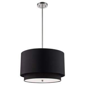 Bel Air Lighting Schiffer 18" 3-Light Brushed Nickel Pendant Light Black Shade