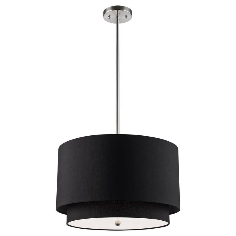 Bel Air Lighting Schiffer 18" 3-Light Brushed Nickel Pendant Light Black Shade