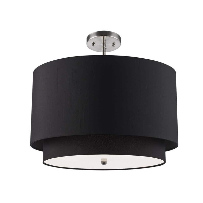 Bel Air Lighting Schiffer 18" 3-Light Brushed Nickel Pendant Light Black Shade - Image 2
