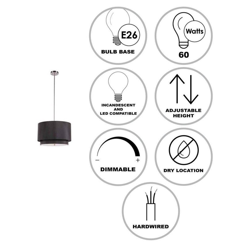 Bel Air Lighting Schiffer 18" 3-Light Brushed Nickel Pendant Light Black Shade - Image 3