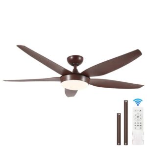 Jushua 56" Reddish Brown Indoor Ceiling Fan with Light Remote DC Motor 5 Blades