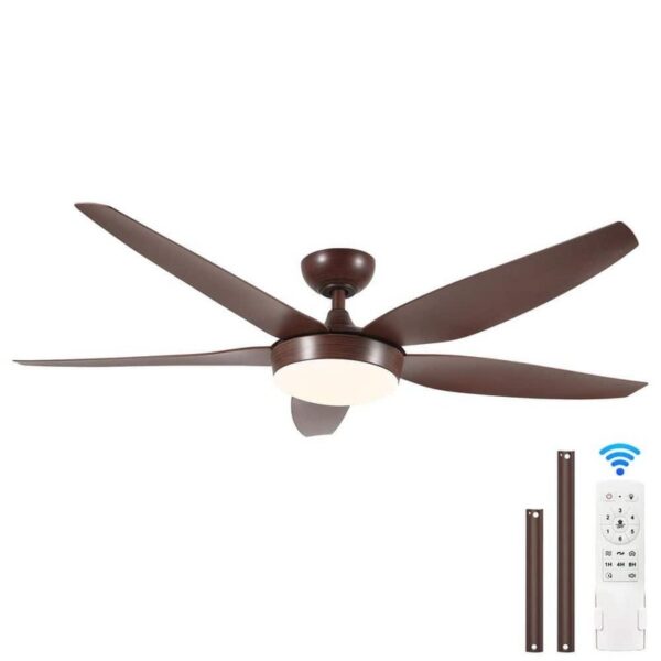 Jushua 56" Reddish Brown Indoor Ceiling Fan with Light Remote DC Motor 5 Blades