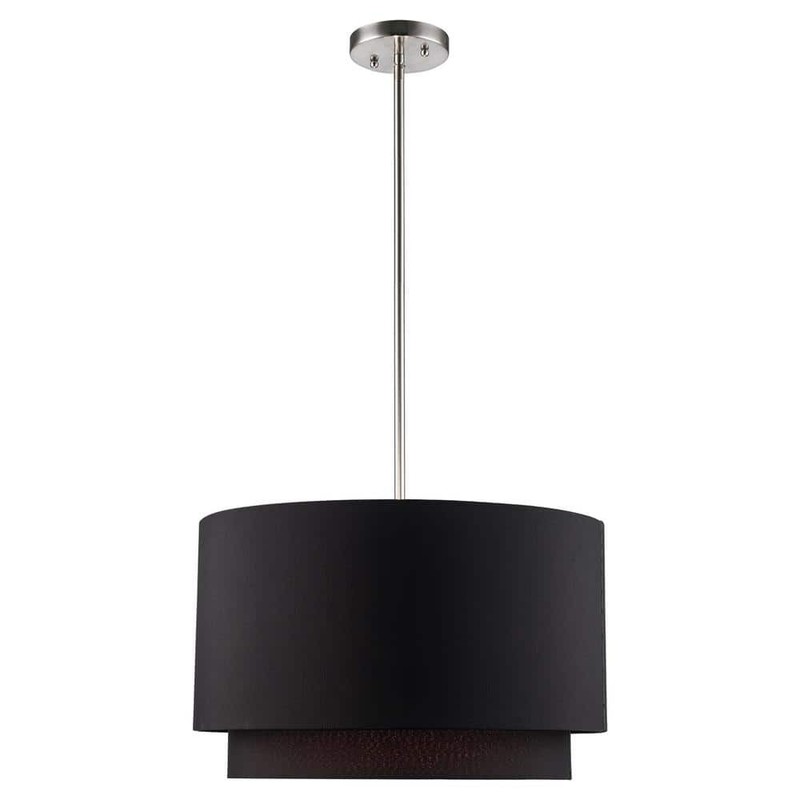 Bel Air Lighting Schiffer 18" 3-Light Brushed Nickel Pendant Light Black Shade - Image 7