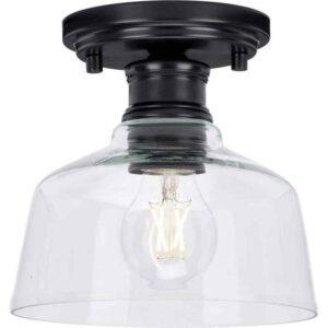 Progress Lighting Singleton 7.62 in. 1-Light Matte Black Small Semi-Flush Mount