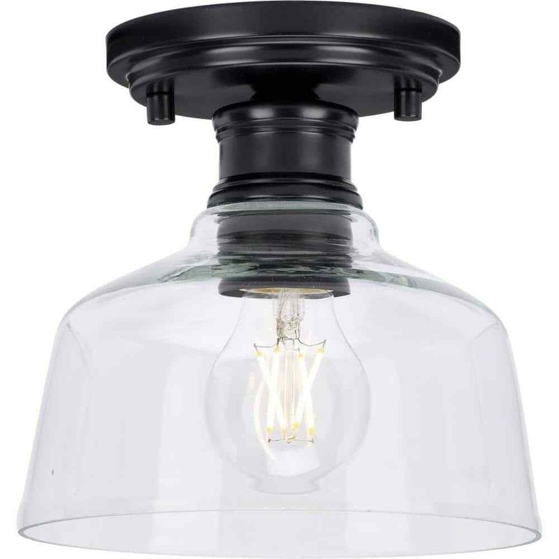 Progress Lighting Singleton 7.62 in. 1-Light Matte Black Small Semi-Flush Mount