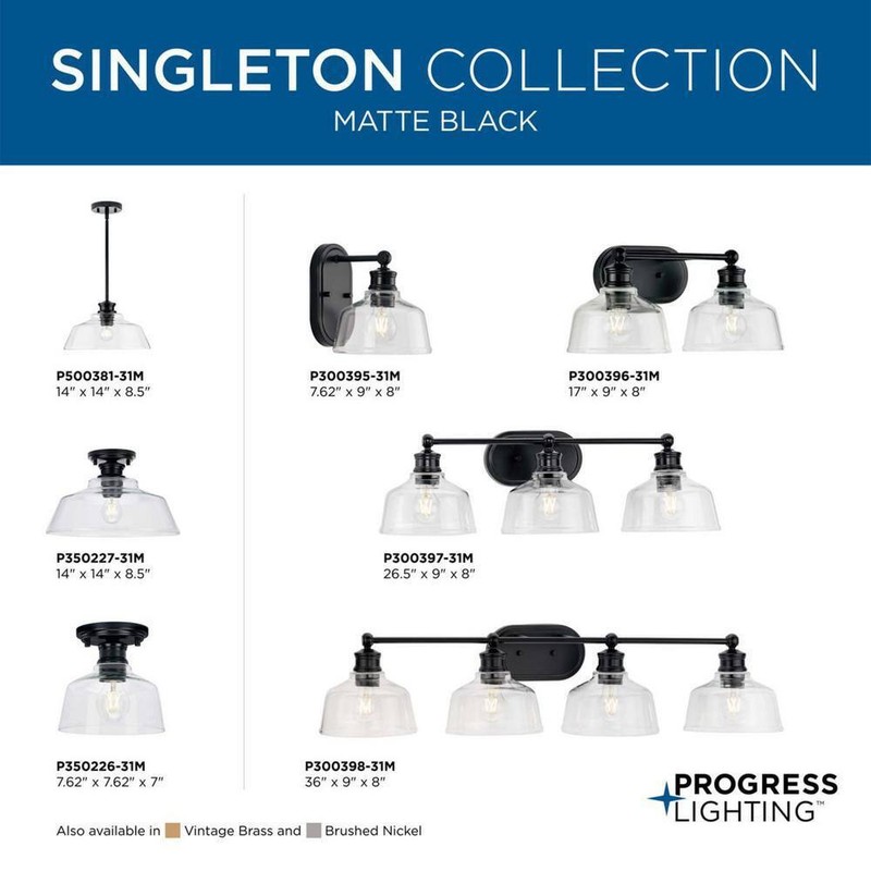 Progress Lighting Singleton 7.62 in. 1-Light Matte Black Small Semi-Flush Mount - Image 9