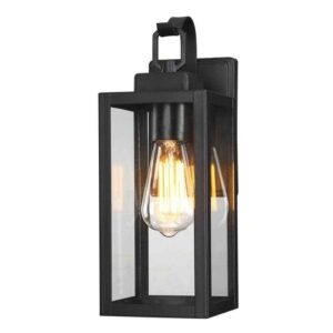 Dawn 13 in. 1-Light Matte Black Hardwired Outdoor Wall Lantern with Clear Glass