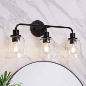 LNC Modern 22.8 in. 3-Light Black Bathroom Vanity Light with Bell Clear Glass