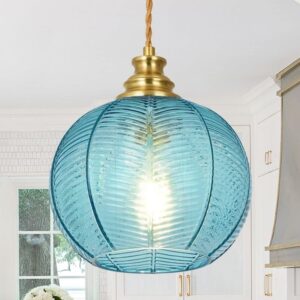 Henveton 1-Light Blue Pendant Light Leaf Ribbed Glass Shade Kitchen Island
