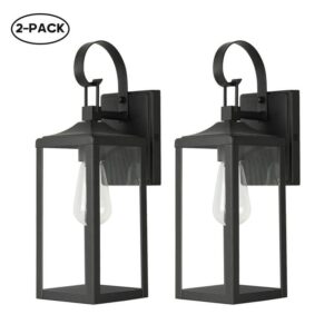 Hukoro Castle 1-Light 16" Wall Lantern Matte Black Clear Glass Shade 2-Pack