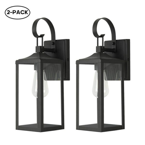 Hukoro Castle 1-Light 16" Wall Lantern Matte Black Clear Glass Shade 2-Pack
