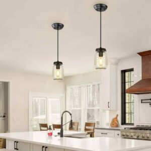 GoYeel 1-Light Black Farmhouse Mason Jar Kitchen Island Pendant Light
