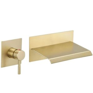 BWE Widespread Waterfall Single Handle Wall Mounted Bathroom Faucet Brushed Gold
