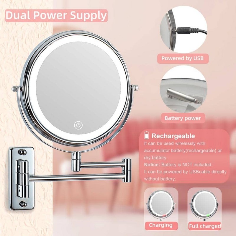 Tileon 8"x8" Small Round 10X Magnifying Bathroom Makeup Mirror w/Battery Type-C - Image 3