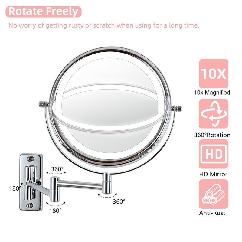 Tileon 8"x8" Small Round 10X Magnifying Bathroom Makeup Mirror w/Battery Type-C - Image 4