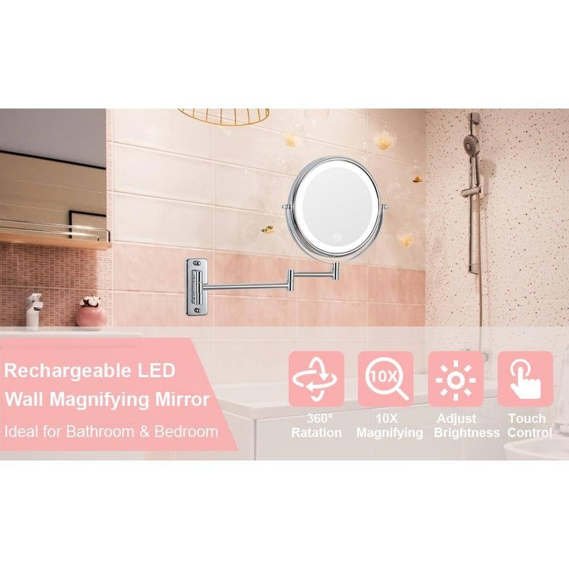 Tileon 8"x8" Small Round 10X Magnifying Bathroom Makeup Mirror w/Battery Type-C - Image 5
